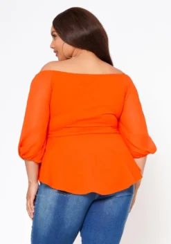 Plus Size Off Shoulder Long Sleeve Peplum Top -Asoph Fashion Shop 2018660 001 5