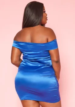 Plus Size Drawstring Hem Off Shoulder Satin Dress -Asoph Fashion Shop 2018665 003 2