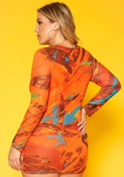 Plus Size Abstract Pattern Bodycon Mini Dress -Asoph Fashion Shop 2018666 109 2