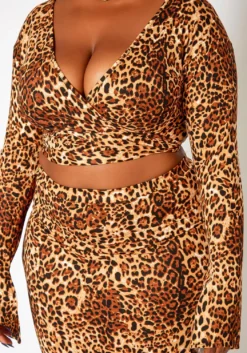 Asoph Plus Size Leopard Print Wrap Crop Top & Midi Skirt Set -Asoph Fashion Shop 2018669 106 4