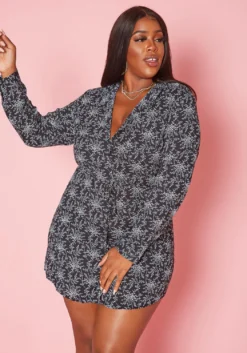 Plus Size Dainty Floral Collar Mini Dress