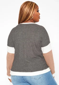 Plus Size Color Block Long Sleeve Shirt -Asoph Fashion Shop 2018693 108 3