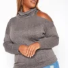 Plus Size Turtleneck Cable Knit Top