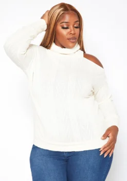 Plus Size Turtleneck Cable Knit Top