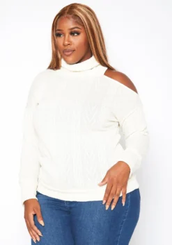 Plus Size Turtleneck Cable Knit Top -Asoph Fashion Shop 2018743 135 2