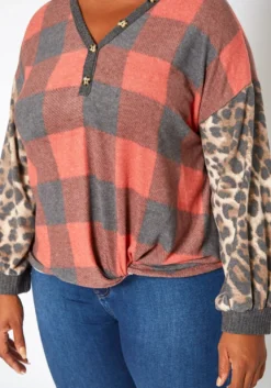 Plus Size Pattern Splice V Neck Shirt -Asoph Fashion Shop 2018754 110 4