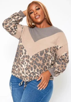 Plus Size Chevron Leopard Splice Sweater