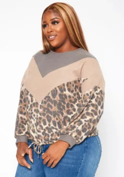 Plus Size Chevron Leopard Splice Sweater -Asoph Fashion Shop 2018756 361 2