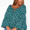 Plus Size Polka Dotted Flare Sleeve Top