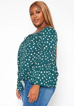 Plus Size Polka Dotted Flare Sleeve Top -Asoph Fashion Shop 2018760 161 2