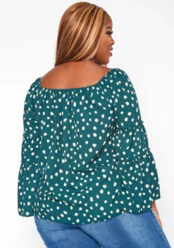 Plus Size Polka Dotted Flare Sleeve Top -Asoph Fashion Shop 2018760 161 3