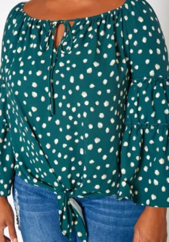 Plus Size Polka Dotted Flare Sleeve Top -Asoph Fashion Shop 2018760 161 4