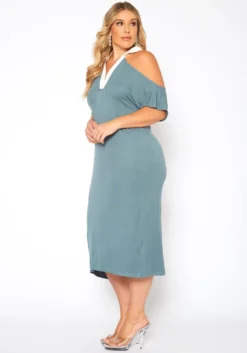 Plus Size Collar Neck Flare Midi Dress -Asoph Fashion Shop 2018761 349 2