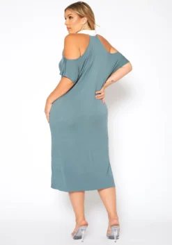 Plus Size Collar Neck Flare Midi Dress -Asoph Fashion Shop 2018761 349 3