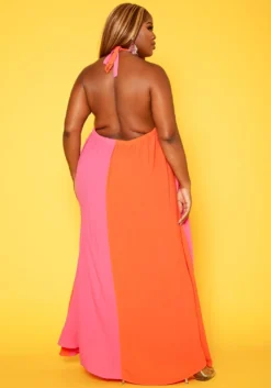 Plus Size Color Splice Flare Maxi Dress -Asoph Fashion Shop 2018762 128 3