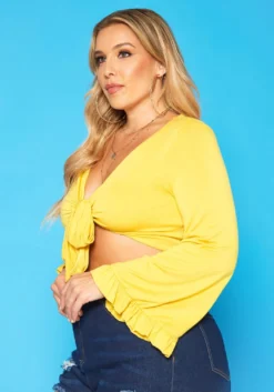 Plus Size Wide Flare Long Sleeve Tie Front Top -Asoph Fashion Shop 2018765 105 1