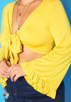 Plus Size Wide Flare Long Sleeve Tie Front Top -Asoph Fashion Shop 2018765 105 3