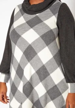 Plus Size Plaid Print Funnel Neck Mini Dress -Asoph Fashion Shop 2018802 107 4