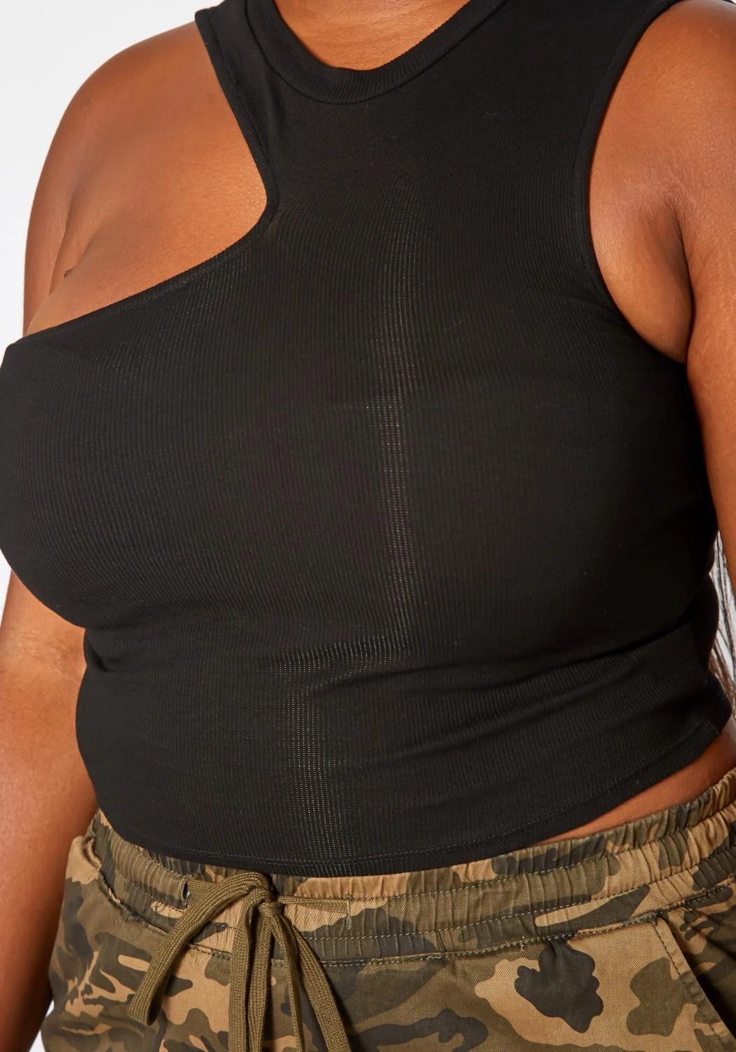 Plus Size Ribbed Knit Asymmetric One Sleeve Top 5 Plus Size Ribbed Knit Asymmetric One Sleeve Top - Image 5