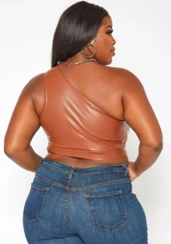 Plus Size Faux Leather One Sleeve Crop Top -Asoph Fashion Shop 2018820 106 3
