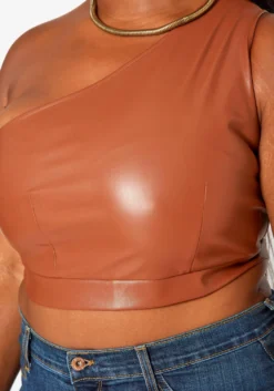 Plus Size Faux Leather One Sleeve Crop Top -Asoph Fashion Shop 2018820 106 4