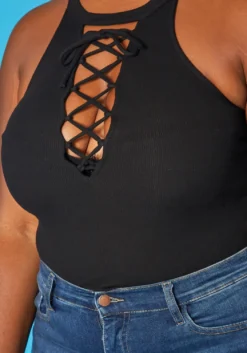 Plus Size Cross Lace Front Tank Top -Asoph Fashion Shop 2018821 001 0