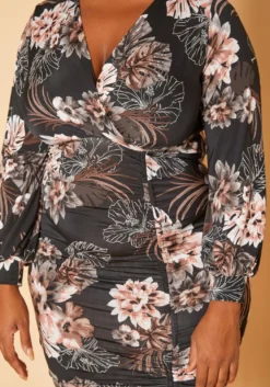 Plus Size Floral Print Bodycon Mini Dress -Asoph Fashion Shop 2018841 001 0