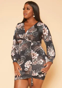 Plus Size Floral Print Bodycon Mini Dress -Asoph Fashion Shop 2018841 001 3