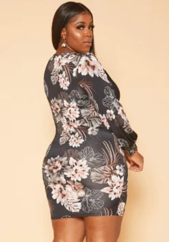 Plus Size Floral Print Bodycon Mini Dress -Asoph Fashion Shop 2018841 001 4