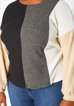 Plus Size Color Block Waffle Knit Sweater -Asoph Fashion Shop 2018847 142 4