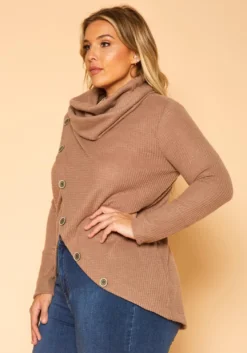 Plus Size Waffle Knit Funnel Neck Sweater -Asoph Fashion Shop 2018848 389 2