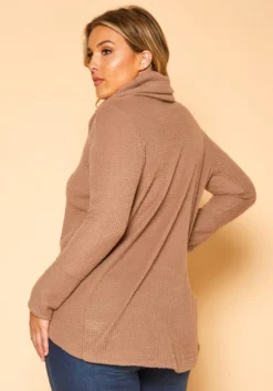 Plus Size Waffle Knit Funnel Neck Sweater -Asoph Fashion Shop 2018848 389 3