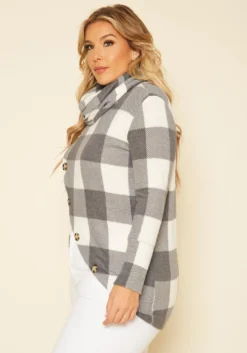 Plus Size Plaid Print Funnel Neck Sweater -Asoph Fashion Shop 2018850 107 1
