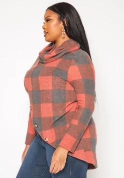 Plus Size Plaid Print Funnel Neck Sweater -Asoph Fashion Shop 2018850 110 2