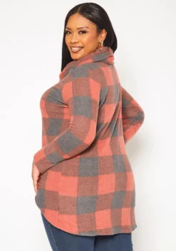 Plus Size Plaid Print Funnel Neck Sweater -Asoph Fashion Shop 2018850 110 3