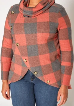 Plus Size Plaid Print Funnel Neck Sweater -Asoph Fashion Shop 2018850 110 4