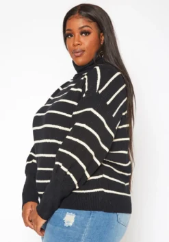 Plus Size Striped Print Turtleneck Sweater -Asoph Fashion Shop 2018852 001 2