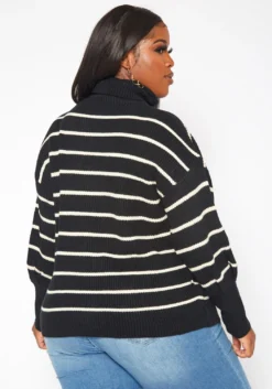 Plus Size Striped Print Turtleneck Sweater -Asoph Fashion Shop 2018852 001 3