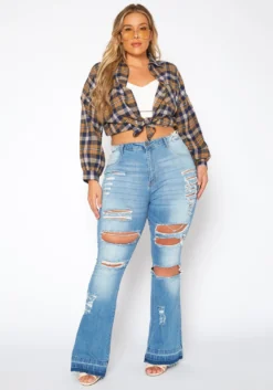 Plus Size Distressed Flare Denim Jeans