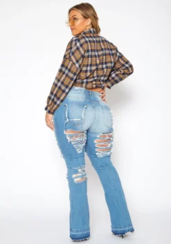 Plus Size Distressed Flare Denim Jeans -Asoph Fashion Shop 2018869 003 4