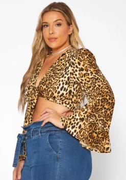 Plus Size Leopard Print Tie Front Crop Top -Asoph Fashion Shop 2018872 106 2