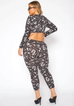 [Special Price] Plus Size Leopard Print Tie Front Crop Top & Leggings Set -Asoph Fashion Shop 2018907 001 3