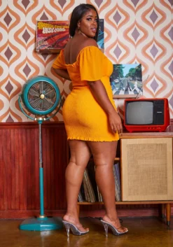 Plus Size Smocked Drawstring Off Shoulder Mini Dress -Asoph Fashion Shop 2018997 109 2