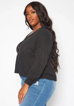 Plus Size Long Sleeve Peplum Top -Asoph Fashion Shop 2019031 001 2