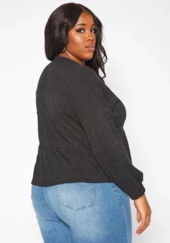 Plus Size Long Sleeve Peplum Top -Asoph Fashion Shop 2019031 001 3