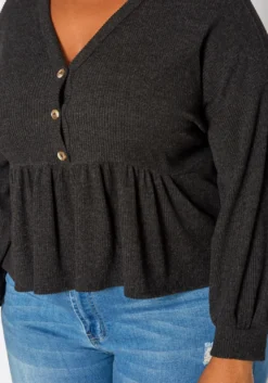 Plus Size Long Sleeve Peplum Top -Asoph Fashion Shop 2019031 001 4