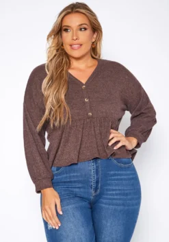 Plus Size Long Sleeve Peplum Top