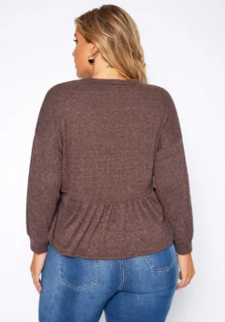 Plus Size Long Sleeve Peplum Top -Asoph Fashion Shop 2019031 181 2