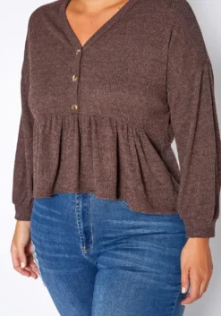 Plus Size Long Sleeve Peplum Top -Asoph Fashion Shop 2019031 181 3