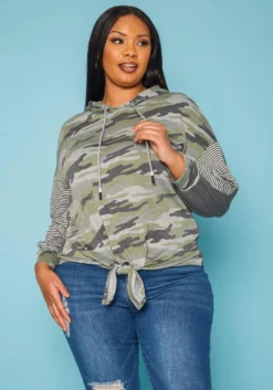 Plus Size Pattern Splice Hooded Sweater